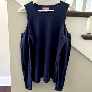 Lilly Pulitzer - Navy Blue - Lightweight Cold-shoulder Sweater - Size L